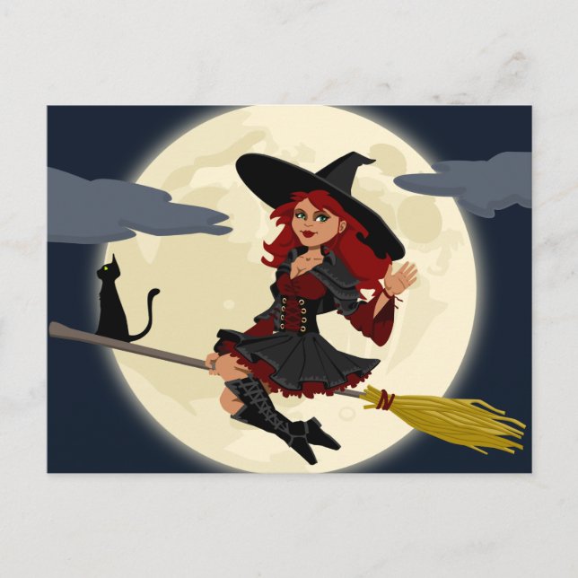 Halloween Flies Witch Vykort (Framsida)