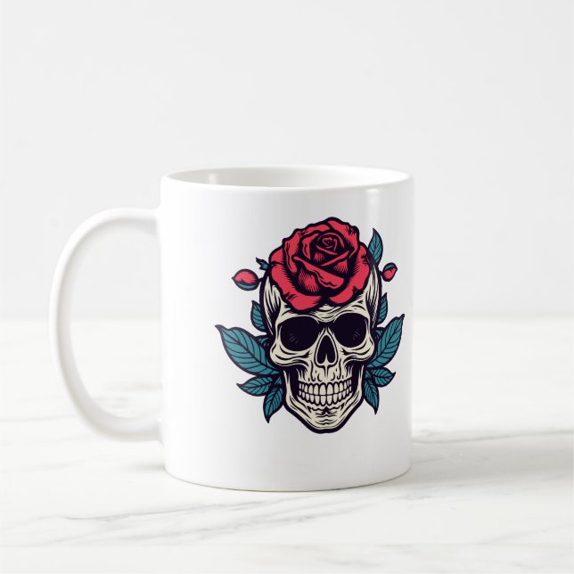 Halloween Floral Skull Roses Custom Name Tasse Kaffemugg (Vänster)