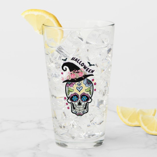 Halloween Flower Skull Glaskopp (Framsida Ice)