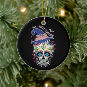 Halloween Flower Skull Julgransprydnad Keramik