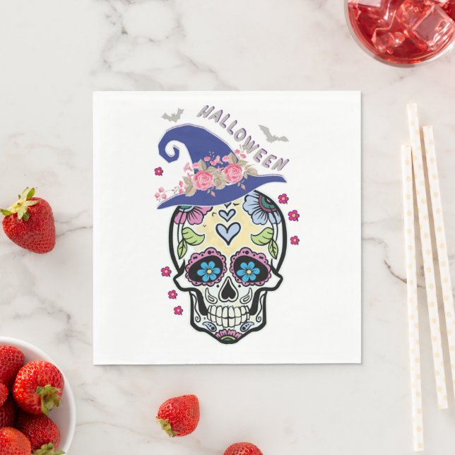 Halloween Flower Skull Pappersservett (Insitu)