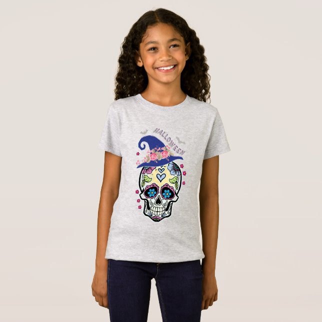 Halloween Flower Skull T Shirt (Hel framsida)