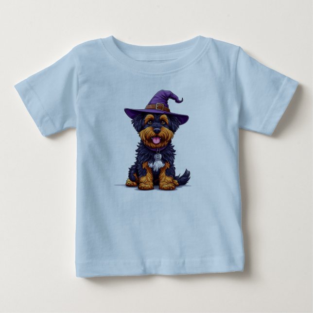 🎃 Halloween Fluffig Hund Baby T-shirt 🐶 (Framsida)