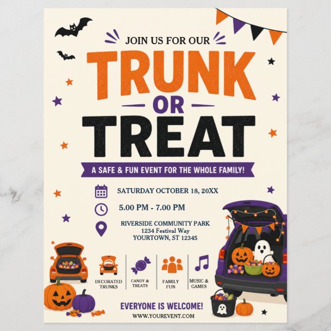 Halloween-flyer för Trunk or Treat Reklamblad (Framsidan)