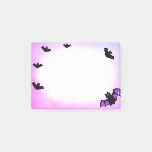 Halloween flygande fladdermöss på lila & vitt post-it block
