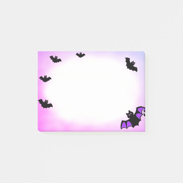 Halloween flygande fladdermöss på lila & vitt post-it block (Framsida)