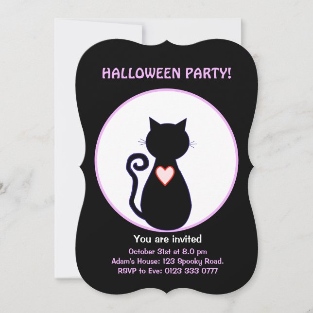 Halloween flygande häxa & svart katt inbjudningar (Framsida)