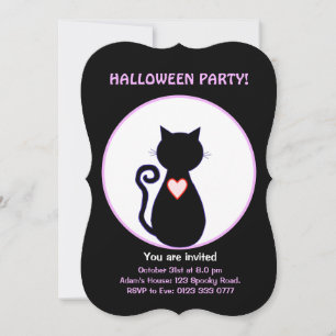 Halloween flygande häxa & svart katt inbjudningar