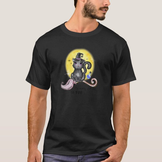 Halloween flyger bort med mig Måne Black Cat T Shirt (Framsida)