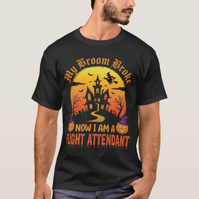 Halloween Flygvärdinna Häxa Kvast Design T Shirt (Framsida)