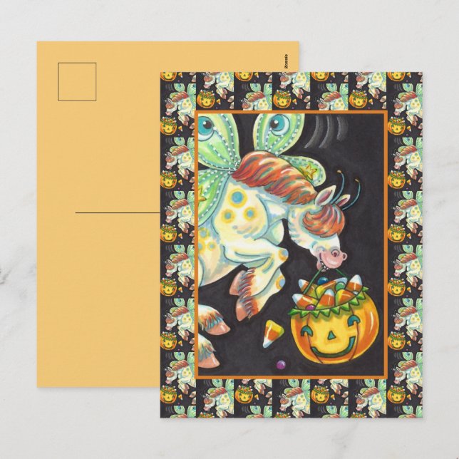 HALLOWEEN FLYING HORSE CANDY CORN HELG VYKORT (Fram/baksida)