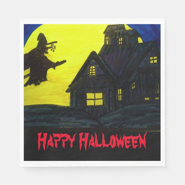 HALLOWEEN FLYING WITCH napkins Pappersservett (Framsidan)