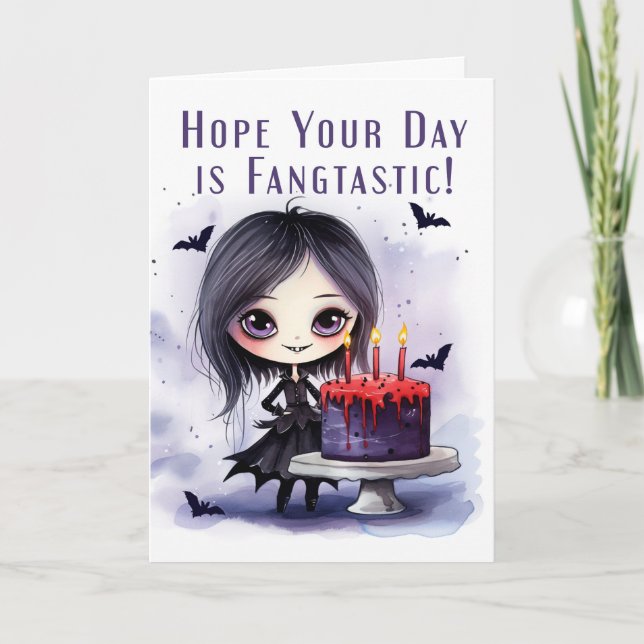 Halloween-födelsedag med Cute Vampire och födelsed Tack Kort (Framsida)