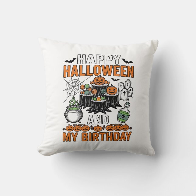 Halloween Födelsedag Vintage Pumpa Party Design_1 Kudde (Framsida)