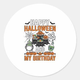 Halloween Födelsedag Vintage Pumpkin Party Design_ Runt Klistermärke