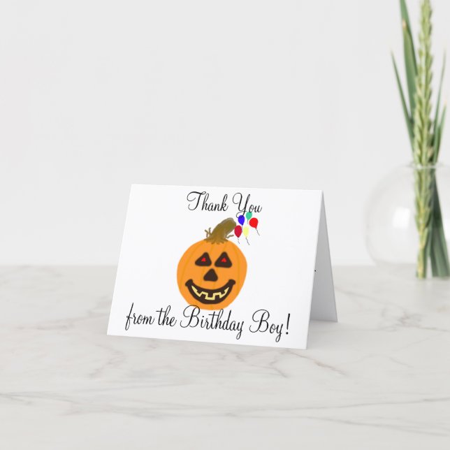 Halloween Födelsedags Pojke Tack Pumpa Ballonger Kort (Framsida)