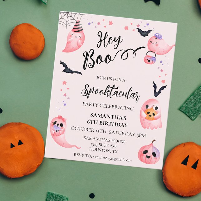 Halloween Födelsedagsfest för barn Hey Boo Rosa Sp (Skapare uppladdad)