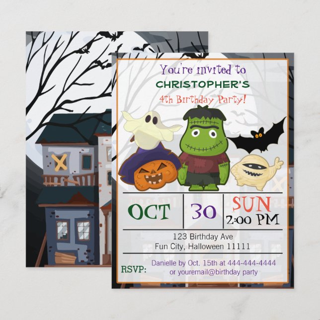 Halloween Födelsedagsfest inbjudan (Fram/baksida)