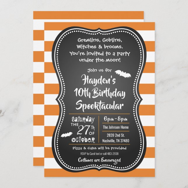 Halloween-Födelsedagsfest-inbjudan till barn i kos Inbjudningar (Fram/baksida)
