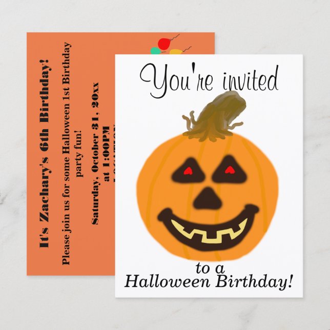 Halloween Födelsedagsfest Inbjudningar ANPASSNING (Fram/baksida)
