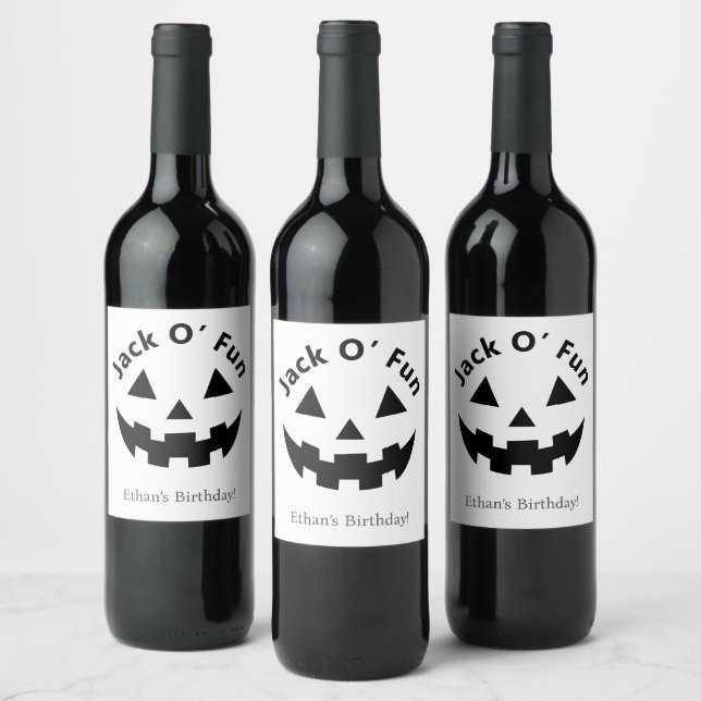Halloween Födelsedagsfest | Jack O’ Fun Pumpkin  Vinflaska Etikett (Flaskor)