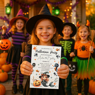 Halloween-Födelsedagsfest med en söt boo. Inbjudningar