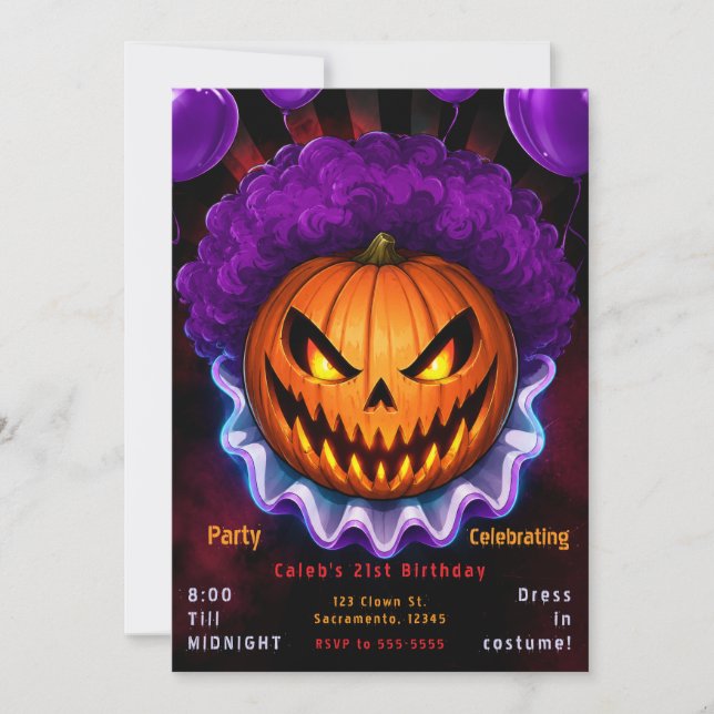 Halloween-födelsedagsfest med skrämmande clown och inbjudningar (Framsida)