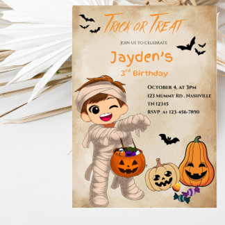 Halloween-födelsedagsfest med trick or treat för p inbjudningar