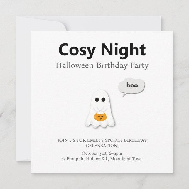 Halloween-Födelsedagsfest | Minimal Ghost-design Julkort (Framsida)