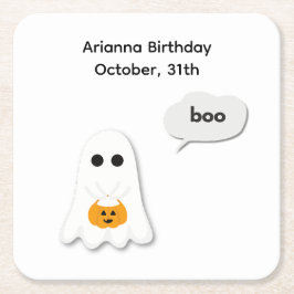 Halloween-Födelsedagsfest | Minimal Ghost-design Underlägg Papper Kvadrat