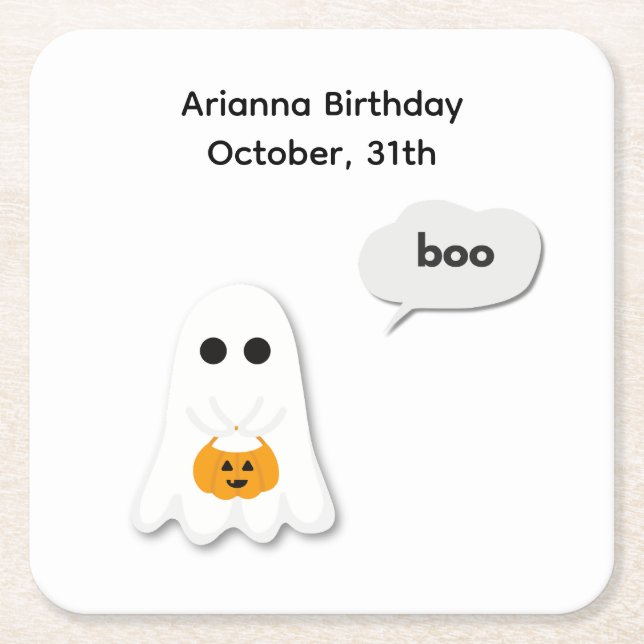 Halloween-Födelsedagsfest | Minimal Ghost-design Underlägg Papper Kvadrat (Framsidan)