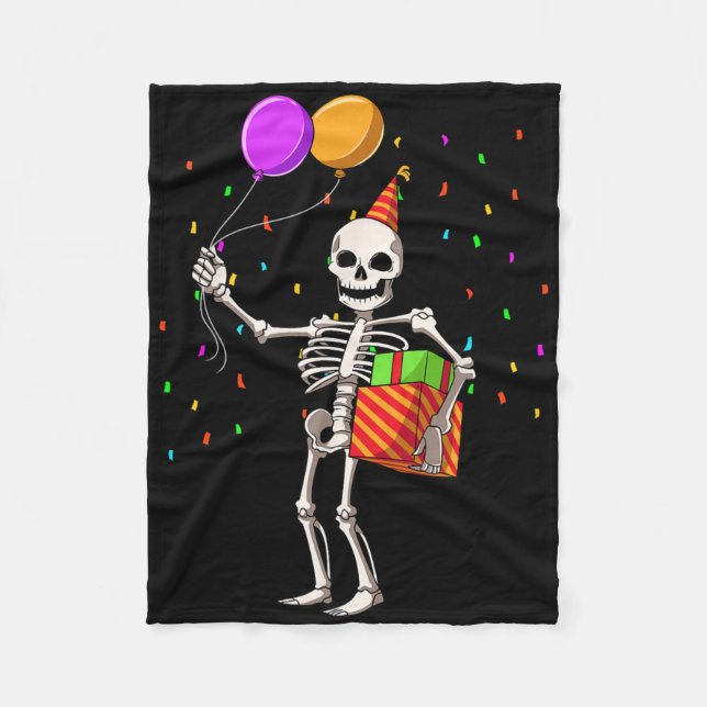 Halloween Födelsedagsfest Outfit Skeleton Birthday Fleecefilt (Framsidan)