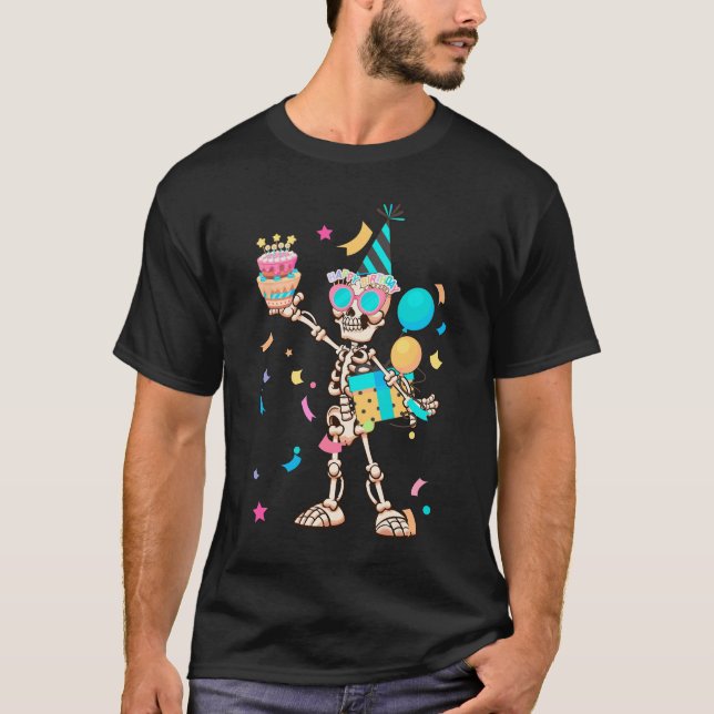 Halloween Födelsedagsfest Outfit Skeleton Birthday T Shirt (Framsida)