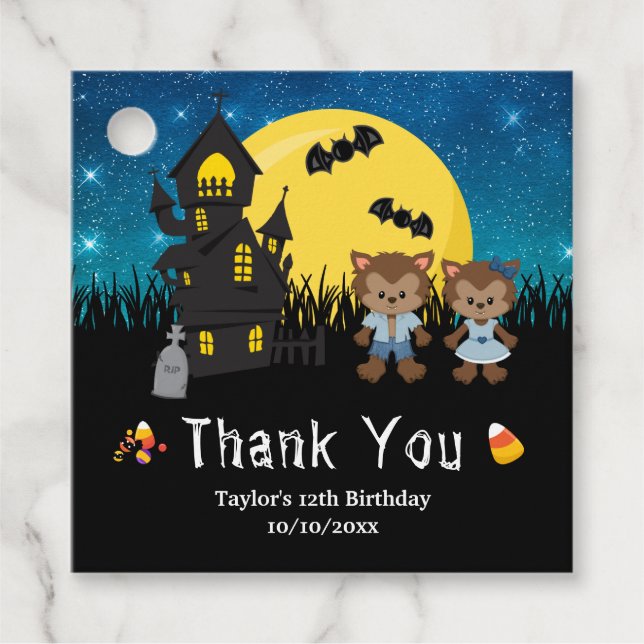 Halloween Födelsedagsfest WerevarBlue Gåvor Etiketter (Framsida)