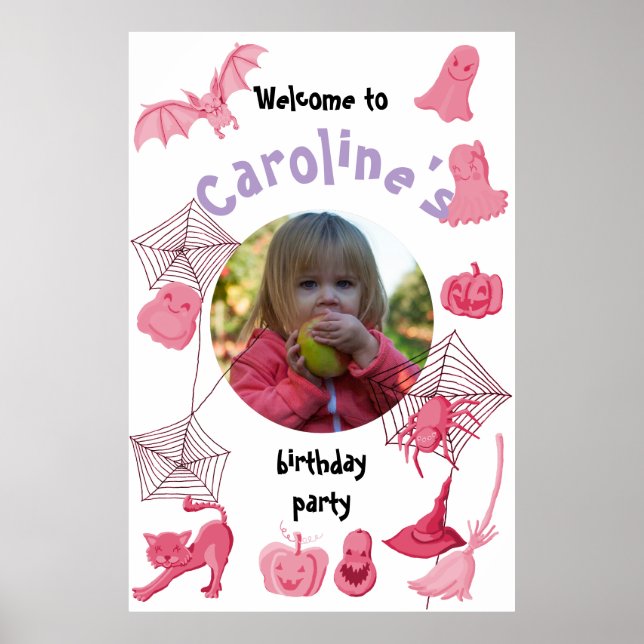 Halloween-Födelsedagsfestens Rosa - välkomna poste Poster (Framsidan)