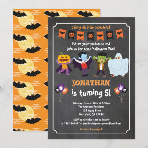 Halloween födelsedagsinbjudan för barn skrivtavla inbjudningar