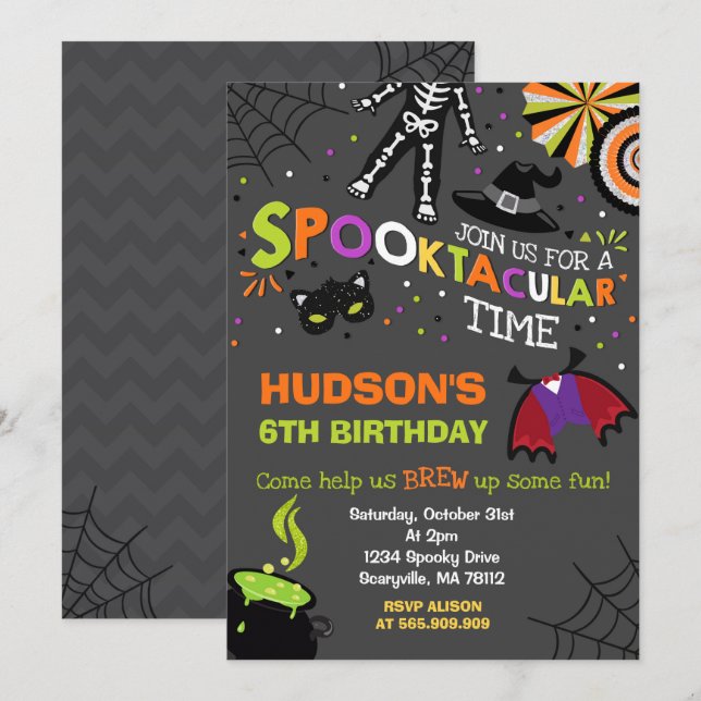 Halloween-födelsedagsinbjudan Spooktacular Party Inbjudningar (Fram/baksida)