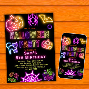 Halloween-födelsedagsinbjudan till barn Neon Party Inbjudningar