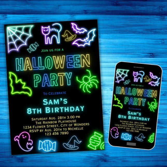 Halloween-födelsedagsinbjudan till barn Neon Party Inbjudningar (Skapare uppladdad)