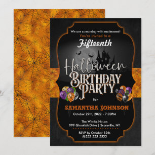 Halloween-födelsedagsinbjudan till spindelnät inbjudningar