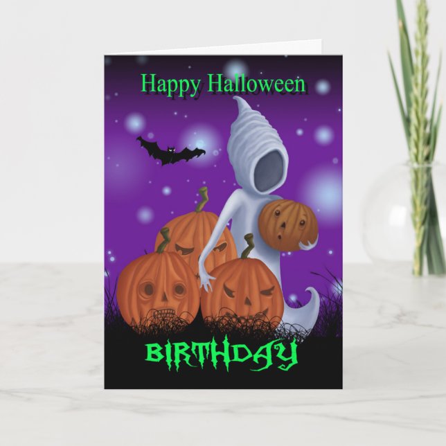 Halloween födelsedagspöke och pumpor kort (Framsida)