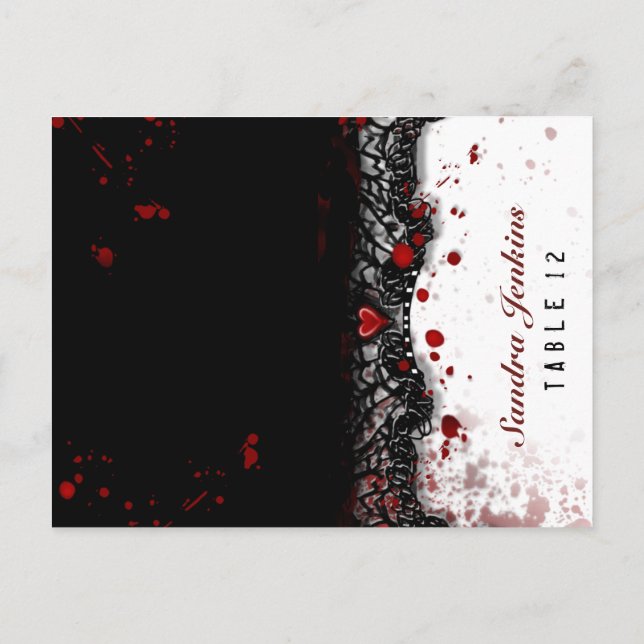 Halloween FOLDING PlaceCard Blood Splattered Namn Vykort (Baksida)