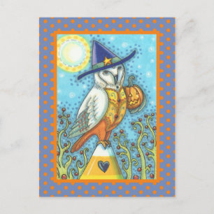 HALLOWEEN FOLK ART BARN UGGLA & CANDY CORN VYKORT
