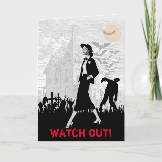 Halloween för beställnings- rolig Retro Zombie Kort (Framsida)