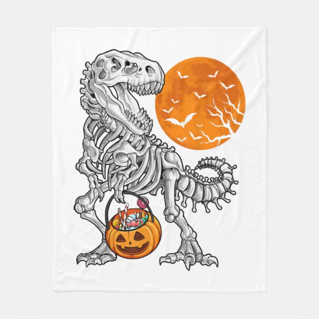 Halloween för Boys Kids Dinosaur Skeleton T rex Fleecefilt (Framsidan)