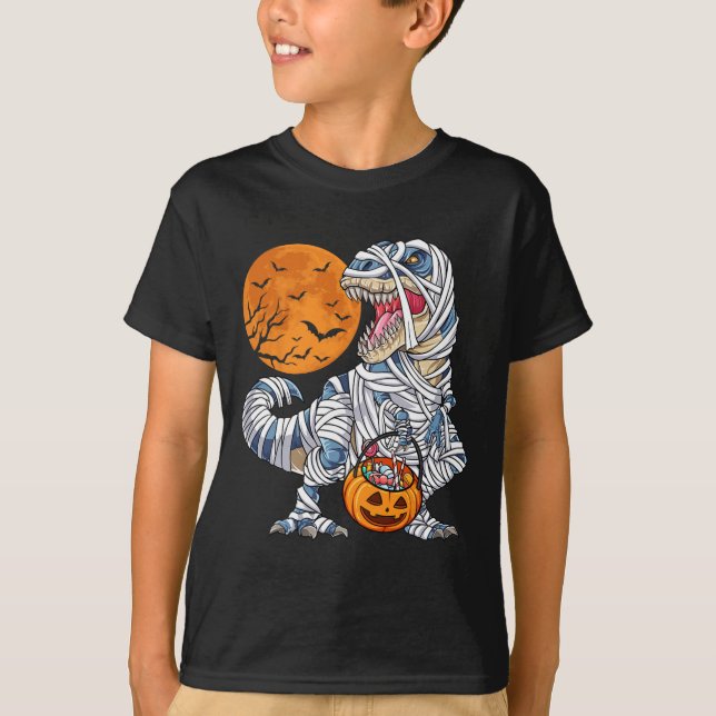Halloween for Boys Manar Dinosaur t Rex Mummy Pump Shirt (Framsida)