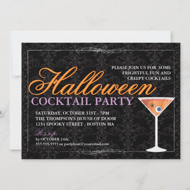Halloween för elegantsvartsnöre cocktailparty inbjudningar (Framsida)