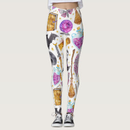 Halloween för häxadryckvattenfärg damasker leggings