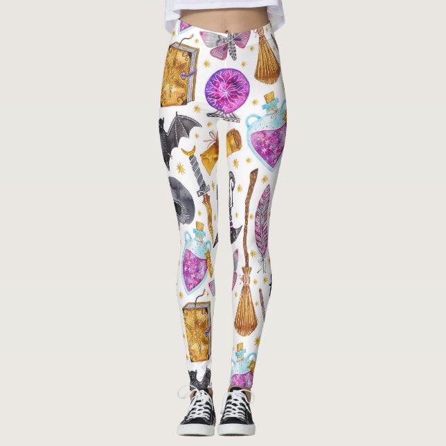 Halloween för häxadryckvattenfärg damasker leggings (Framsida)