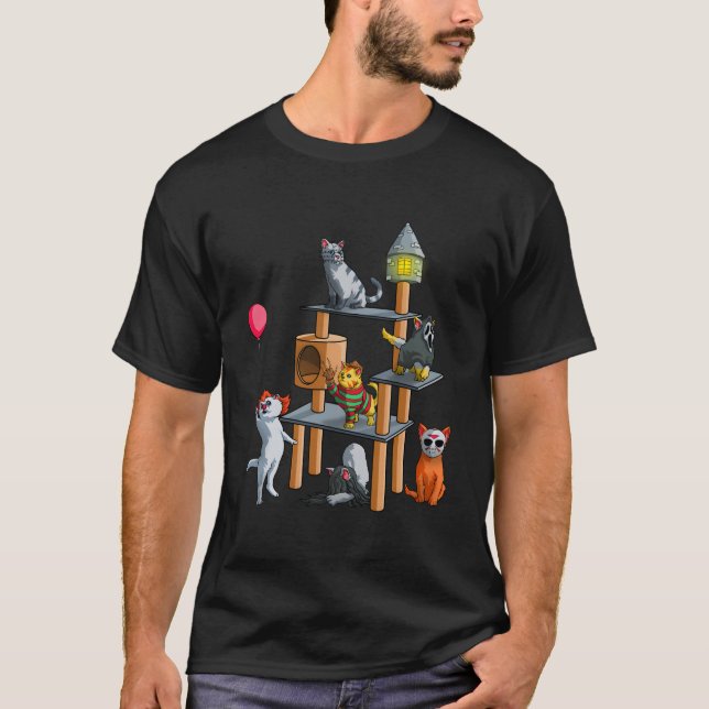 Halloween för katt-kattskräckfilmer t shirt (Framsida)